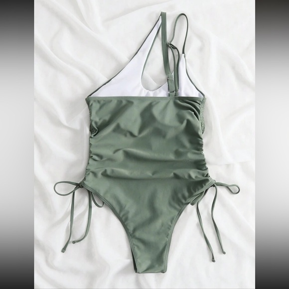 One Shoulder Tie Side Cheeky One Piece Monokini Swimsuit - Picture 12 of 12